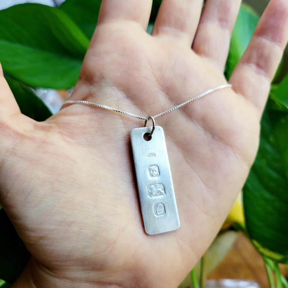 Vintage 925 Sterling Silver JDS Ingot Necklace